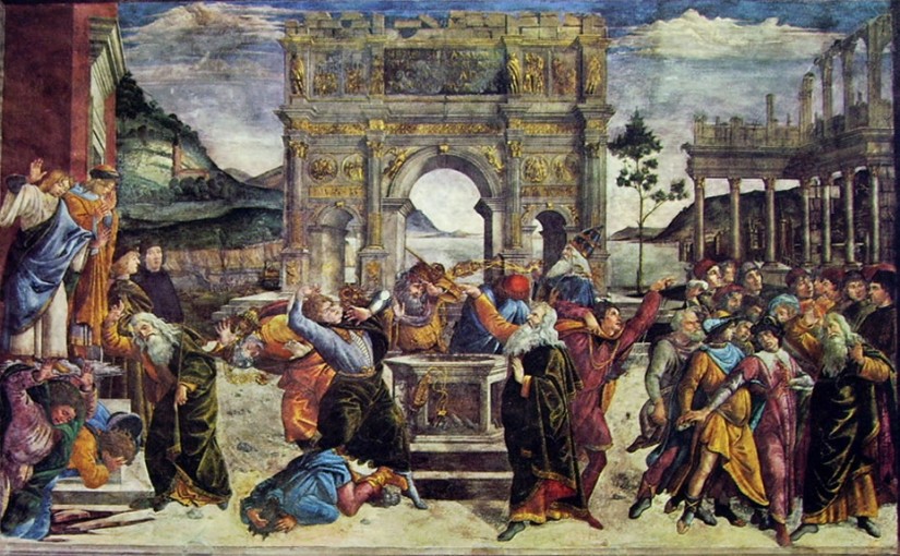 Botticelli - Affreschi della Cappella Sistina, Vaticano, cm. 570, Punizione dei ribelli